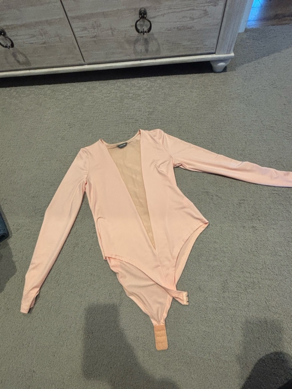 Long-Sleeve Deep V Bodysuit in Light Pink